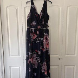Metallic Floral Print Gown